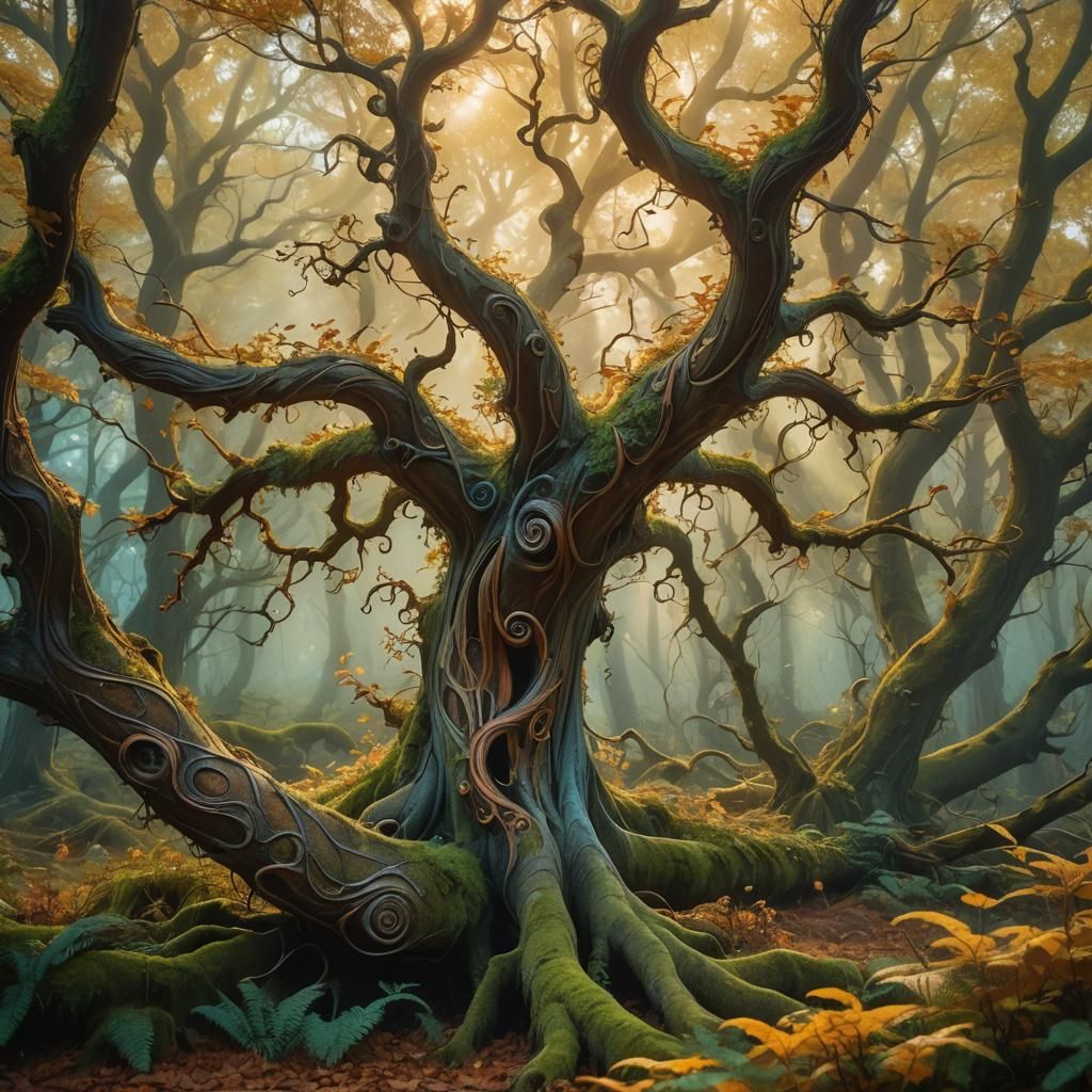 Mystical Forest: Ancient Tree in Dreamlike Style