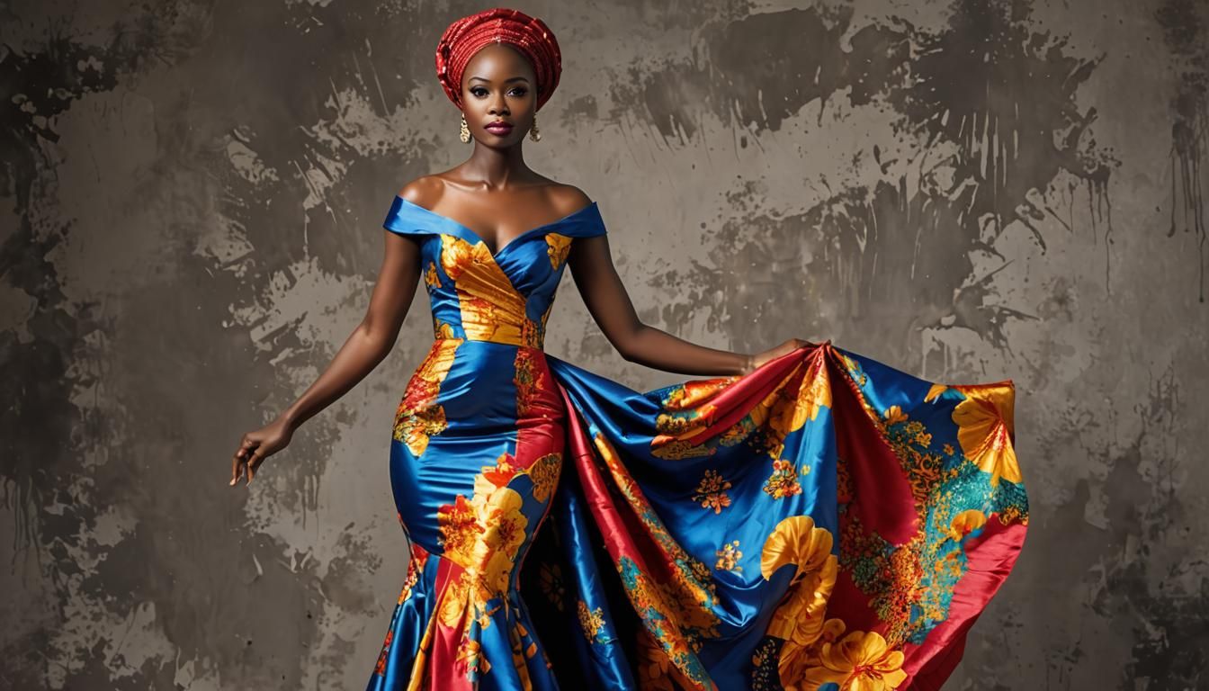 Elegant Woman in Aso Ebi Dress, Photorealistic Painting