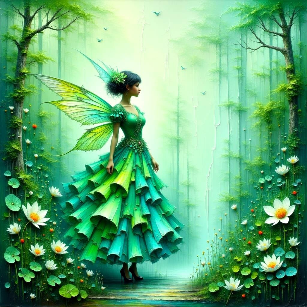 Whimsical Fantasy Garden in Mint and Emerald Tones