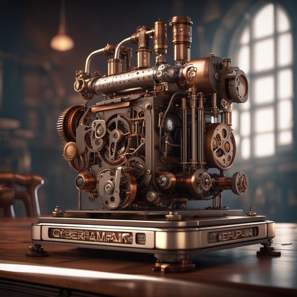 Steampunk Machine on Table in 3D Rendered Style
