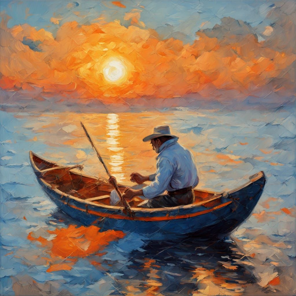 Sailor Battles Giant Swordfish in Impressionist Masterpiece