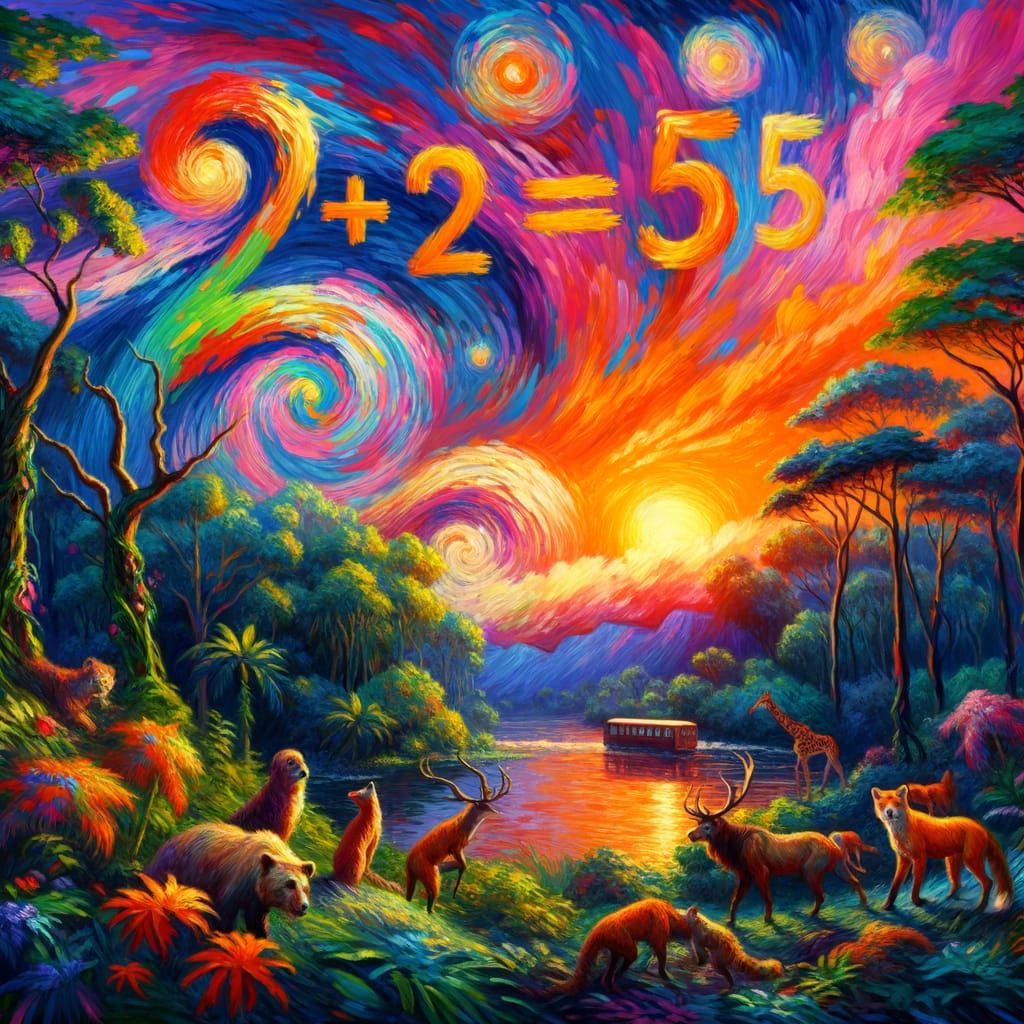 Hyperrealistic Jungle Animals Witnessing Impossible Equation