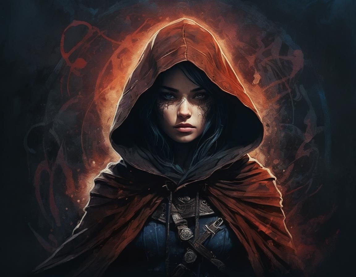 Ethereal Assassin in Midnight Cloak, Icy Blue Markings Glow