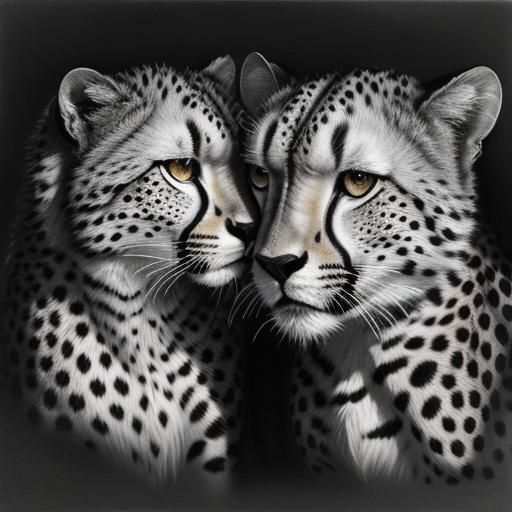 Hyperdetailed Charcoal Drawing: Woman with Cheetah