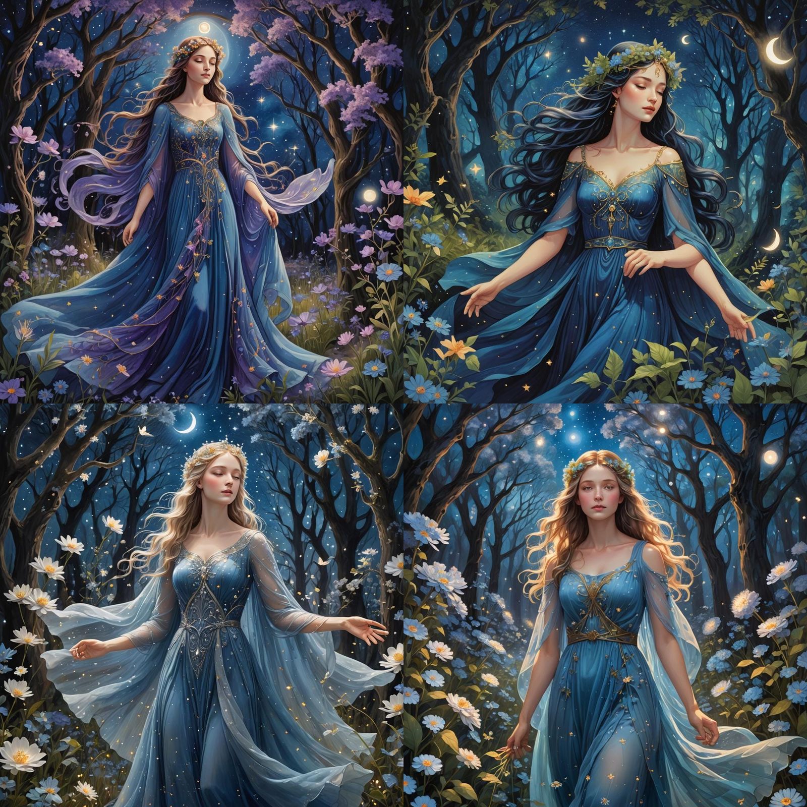 Virgo Goddess in Bioluminescent Forest