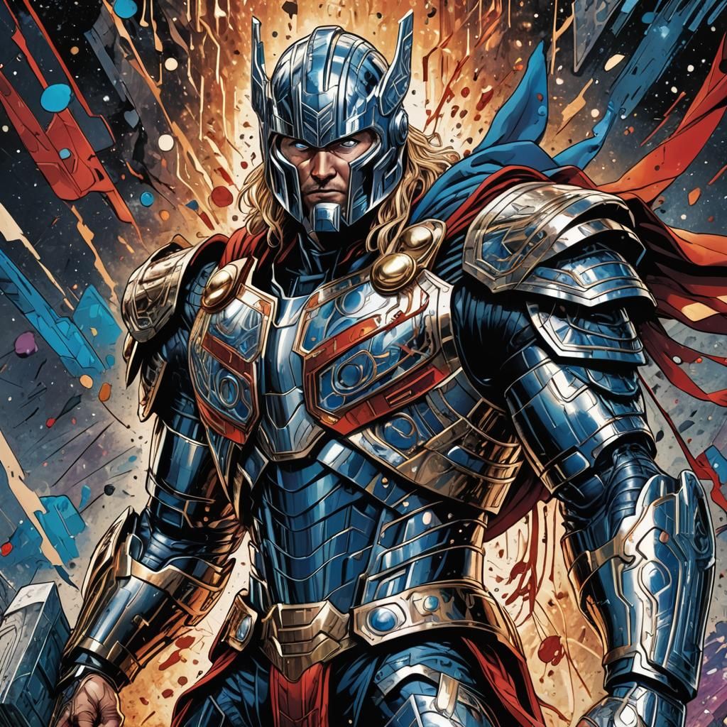 Thor Wearing Optimus Prime Armor in Comic Book Art