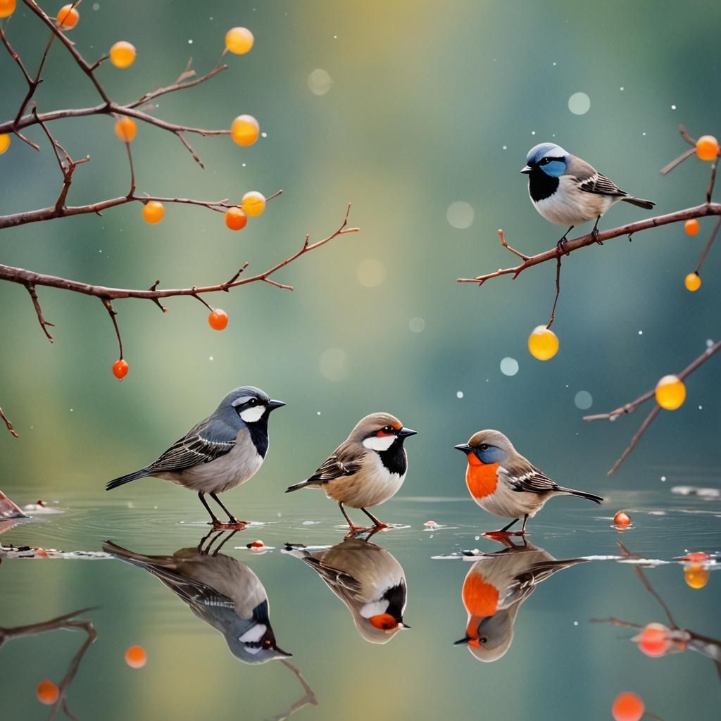 Watercolor Birds in Reflection, Harper Style