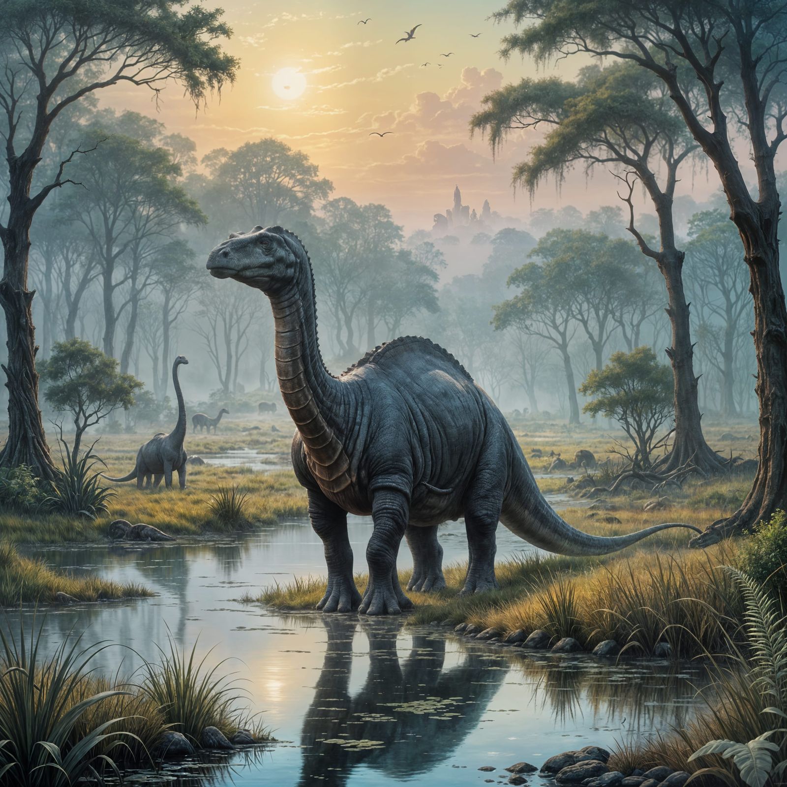 Whispering Brontosaurus in Morning Mist