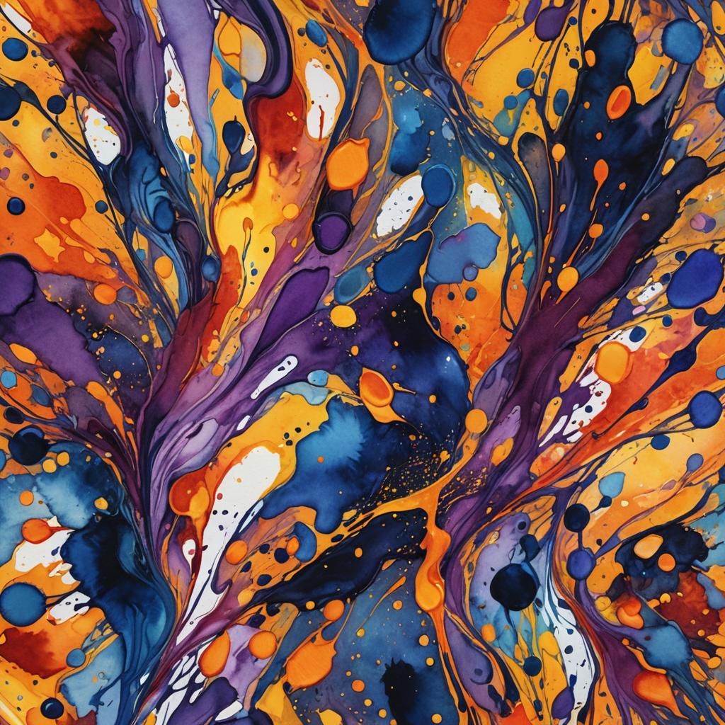 Vibrant Abstract Expressionism in Watercolor Style