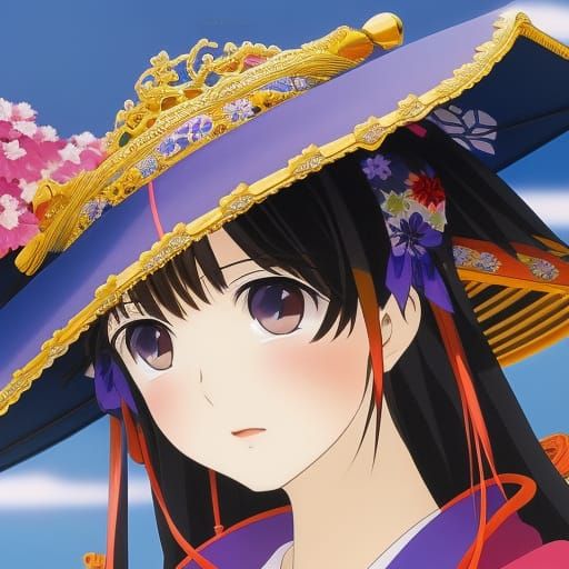 Woman in Kimono at Shinto Shrine: Anime Portrait