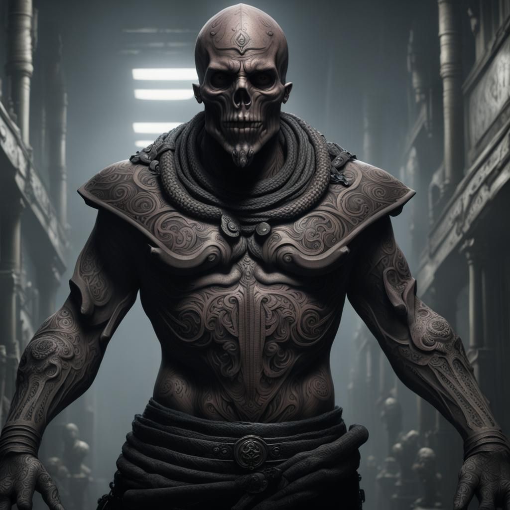 Tattooed Figure in Cinematic Portrait