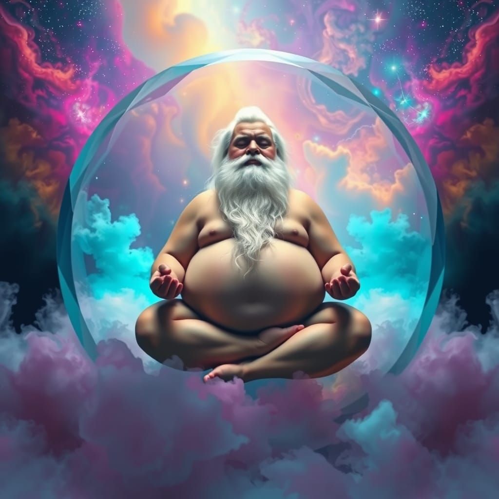 Wise Man Meditating in Crystal Circle, Psychedelic Art