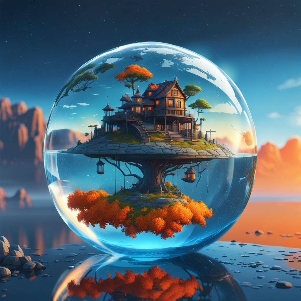 Floating Island in Glass Orb: Fantasy Concept Art