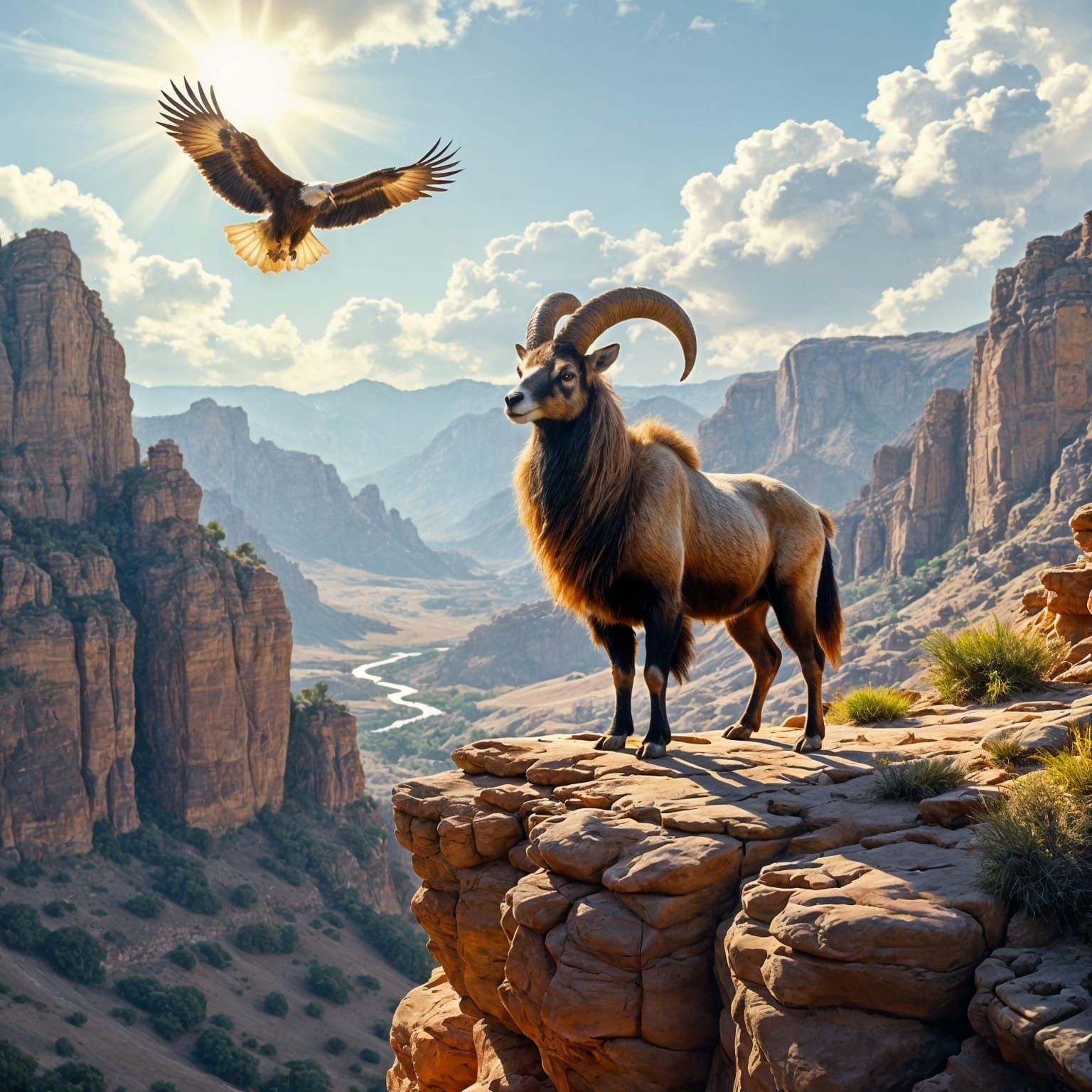 Arabian Tahr in Wadi Darbat: Epic Digital Matte Painting