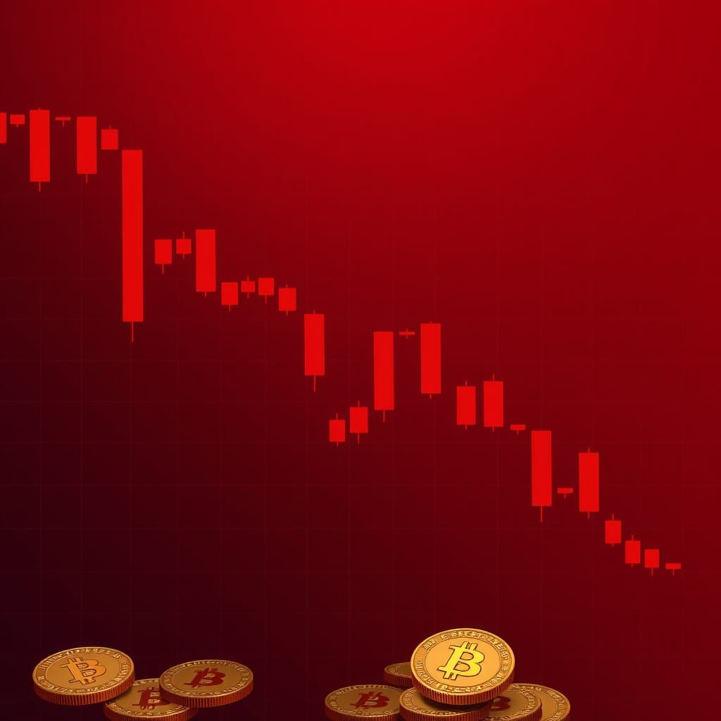 Dark Red Gradient Bitcoin Chart with Down Trending Candlesti...