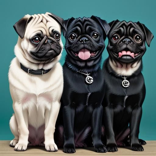 Three Pugs in Anime Key Visual Style