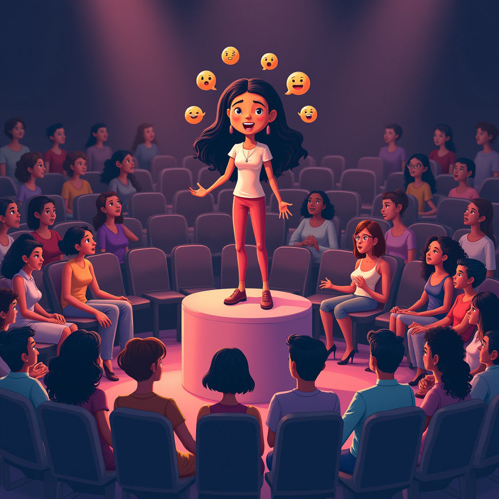 Inspirational Speaker on Pedestal in Digital Illustration St...