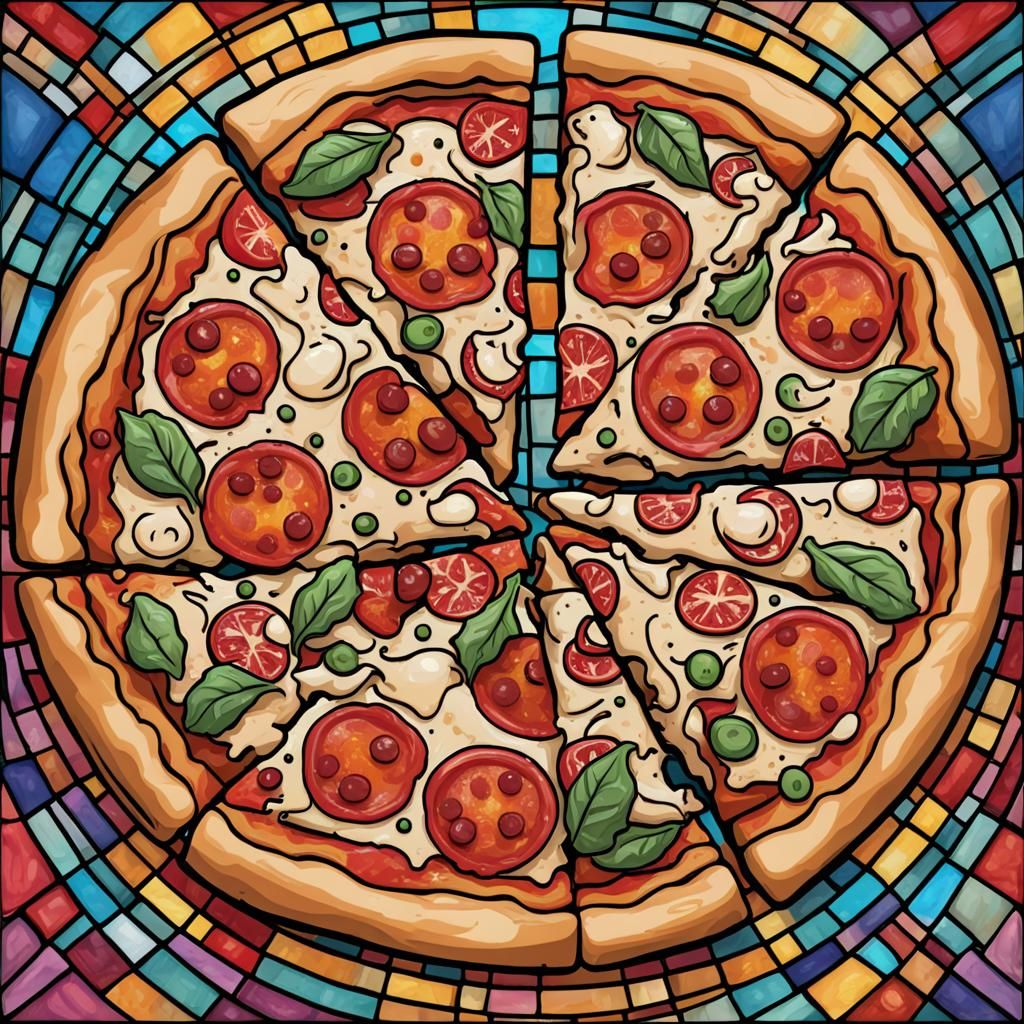 Pizza in Stained Glass Style