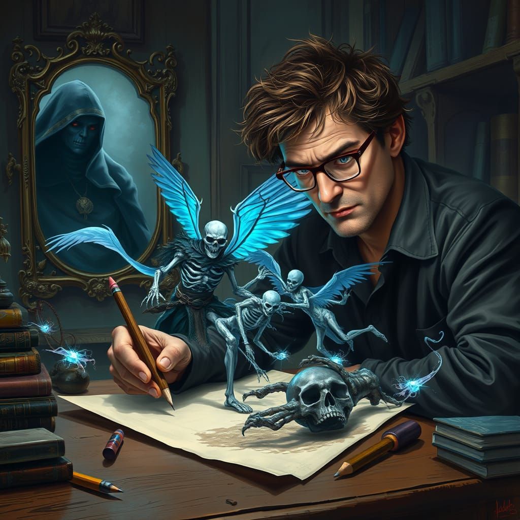 Artist in Creative Flow with Ghostly Spectators