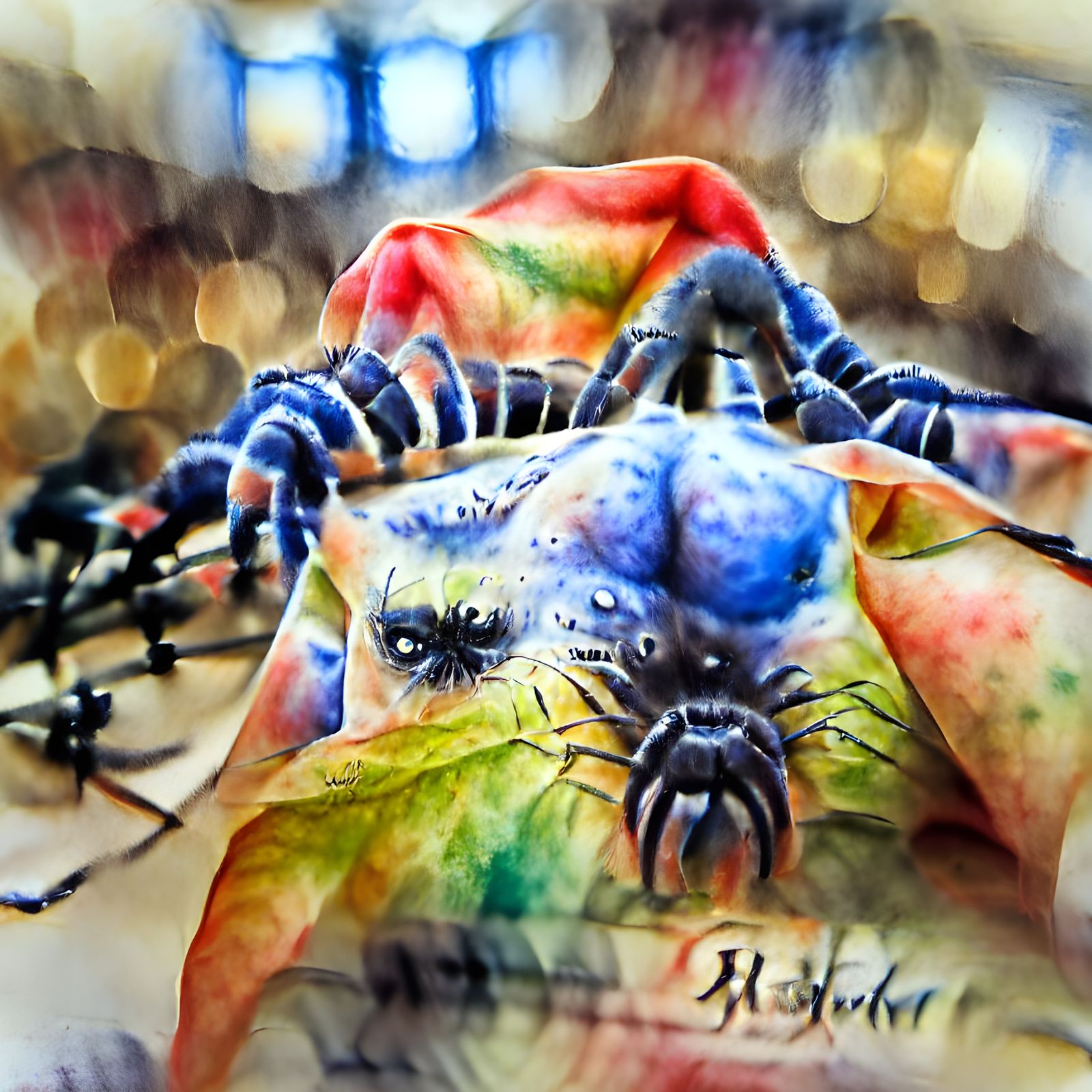 Monster Spider in Watercolor Style Macro Shot