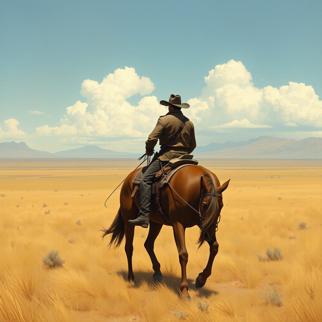 Cowboy Rides the Plains: Gritty Western Art