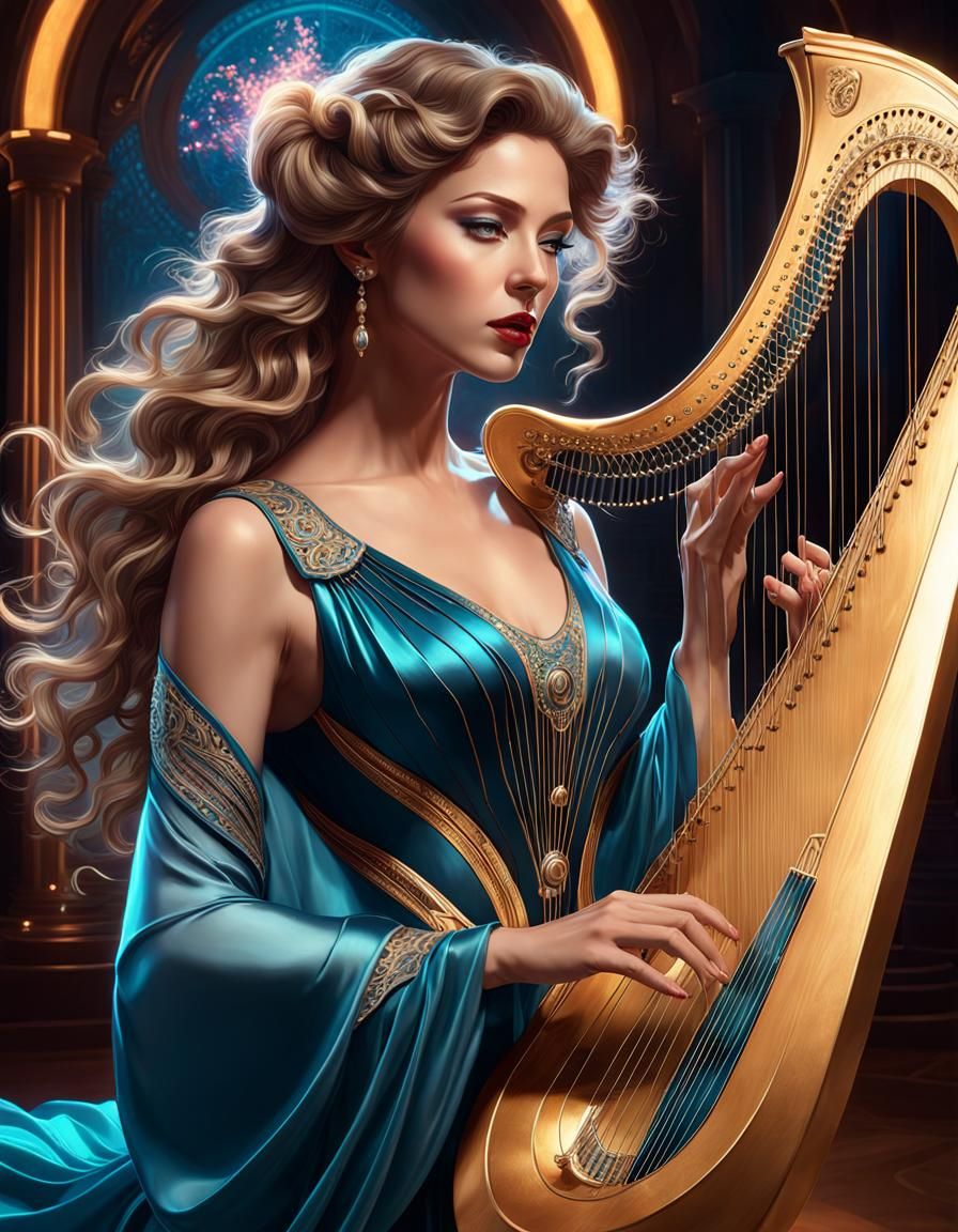 Harmonic Dimensions: Woman with Quantum Harp