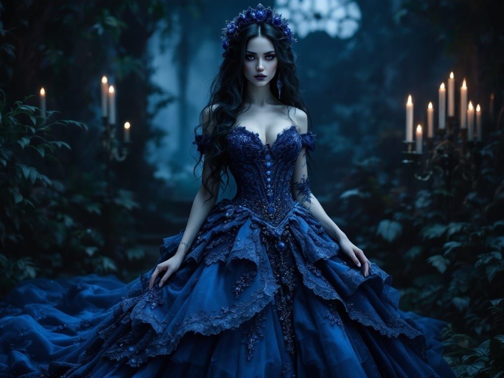 Ethereal Gothic Bride in Lavish Blue and Purple Gown