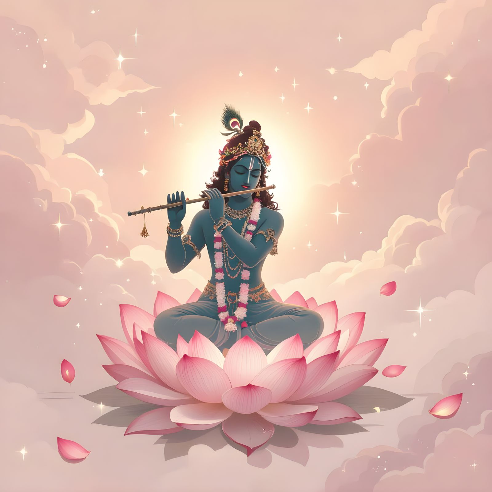 Divine Krishna Poster in Soft Pink Shades