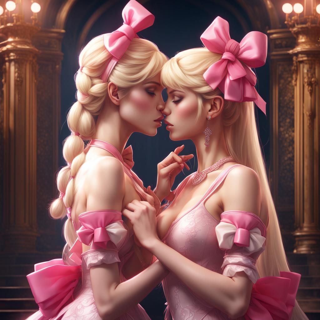 Anime Princesses Kissing in Detailed Matte Painting