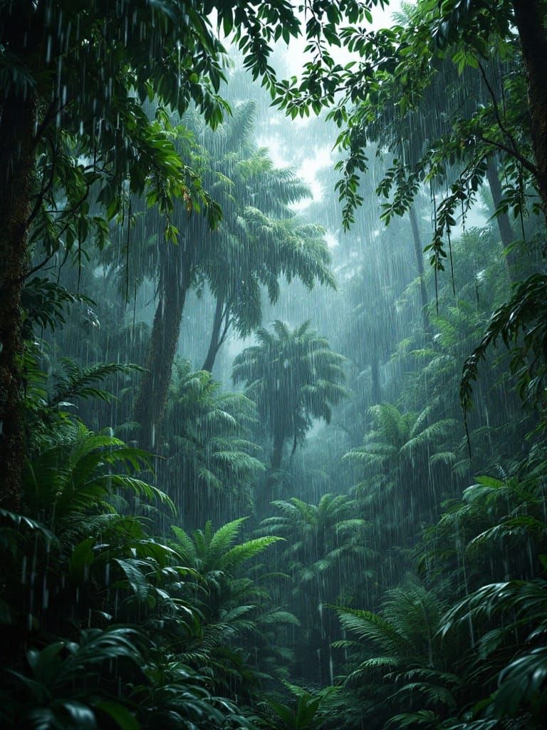 Lush Rainforest in a Turbulent Storm Scene