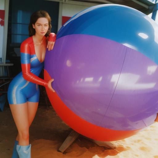 Woman with Beach Ball in Film Photography Style