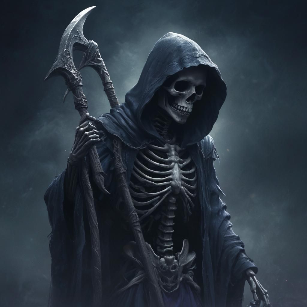 Grim Reaper with Scythe and Hourglass in Gothic Horror Style