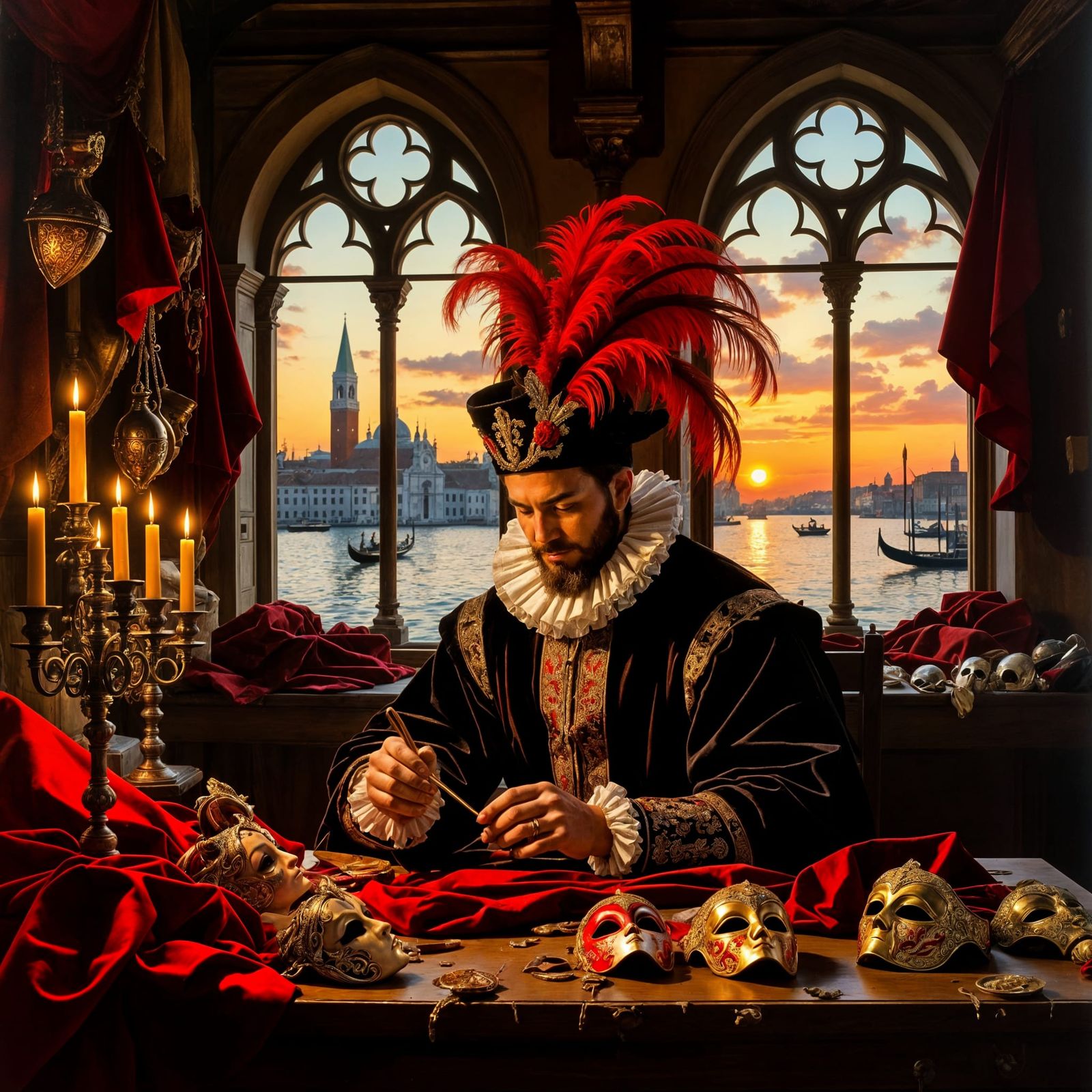 Venetian Mask Maker in Renaissance Style Workshop