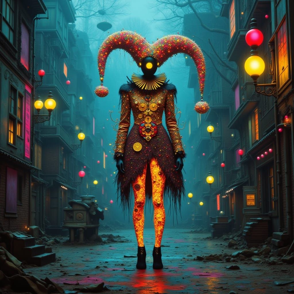 Glitch Harlequin in Art Deco City