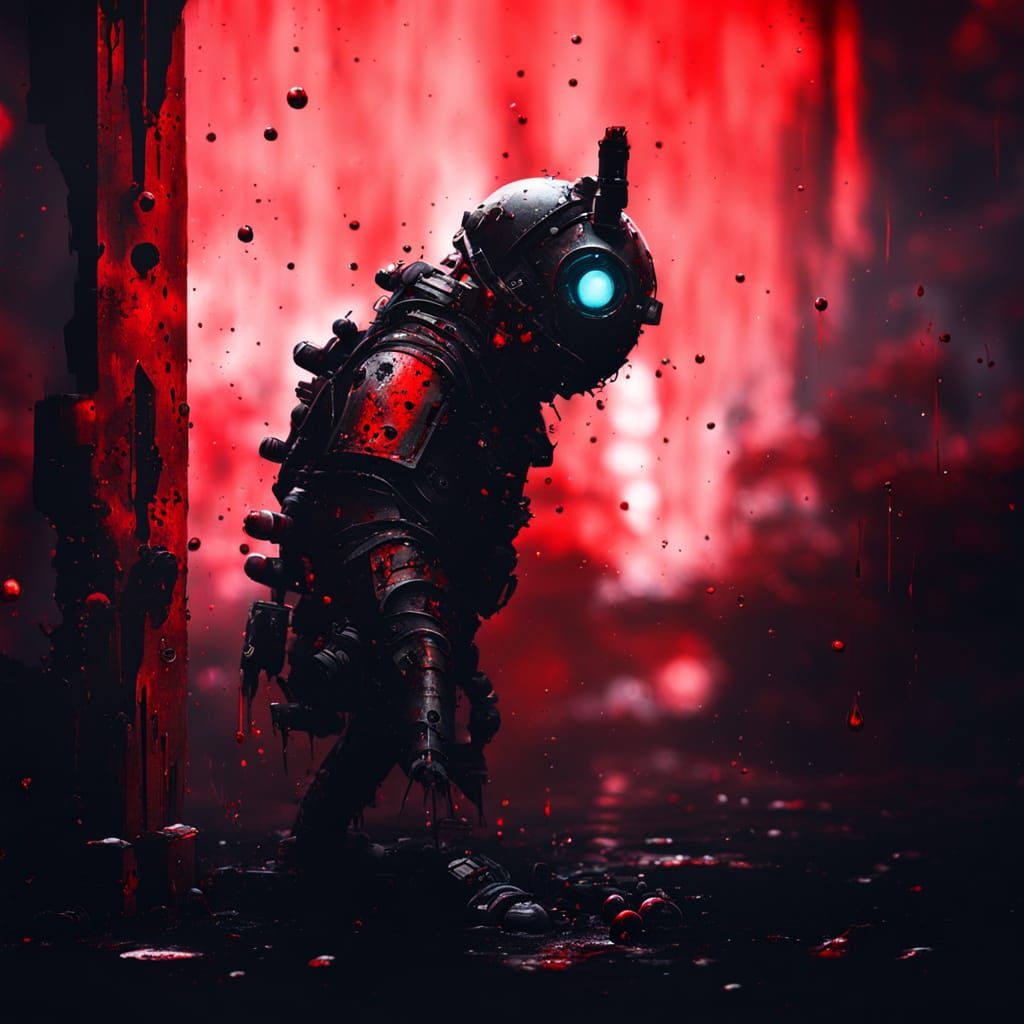 Sci-Fi Blood Splatters in Neon Lighting Style