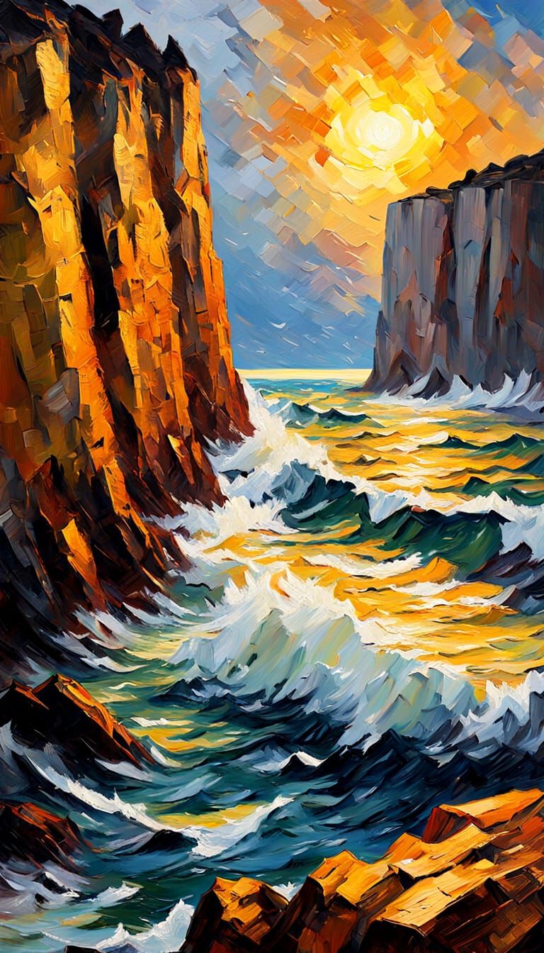 Violent storm and jagged cliffs and amazing light.