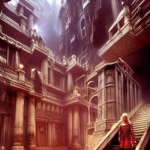 Intricate Labyrinth in Digital Matte Painting Style