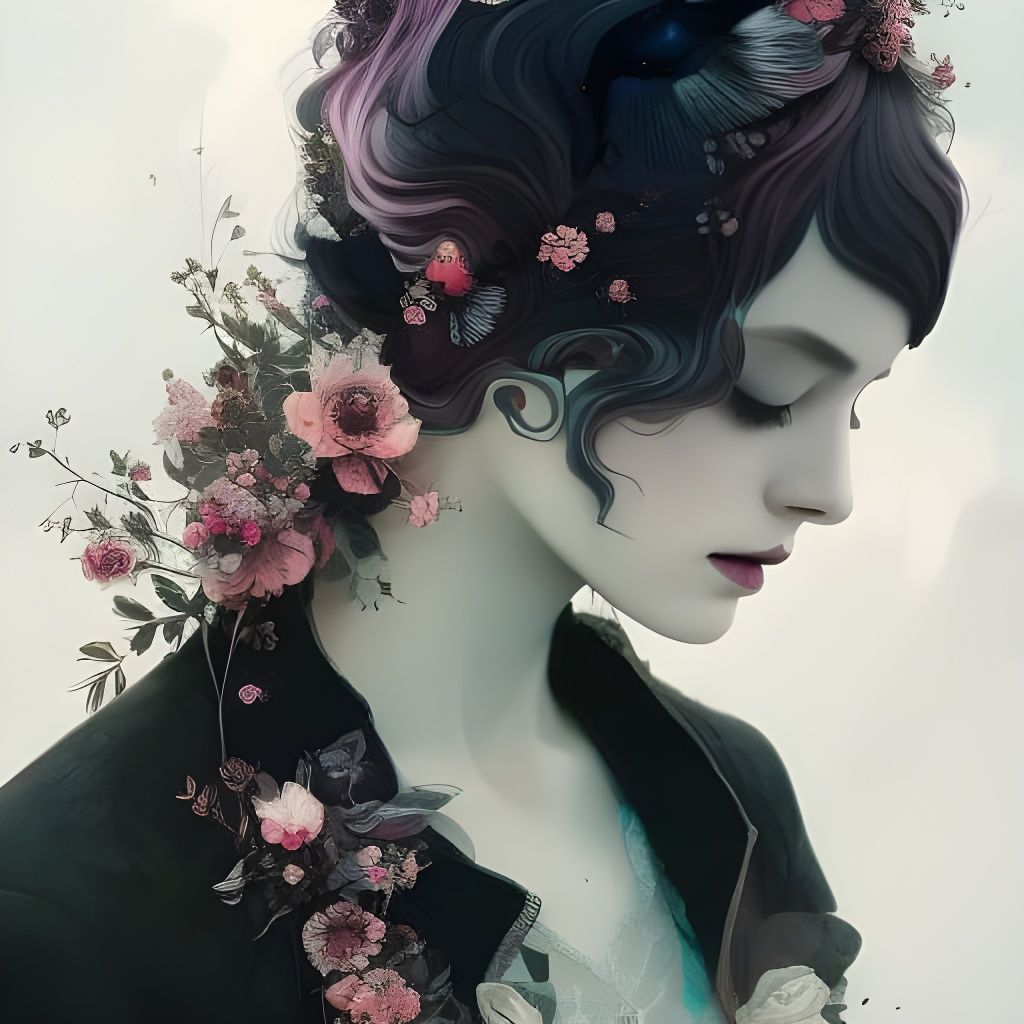 Gothic Girl in Neo-Victorian Double Exposure Collage Art