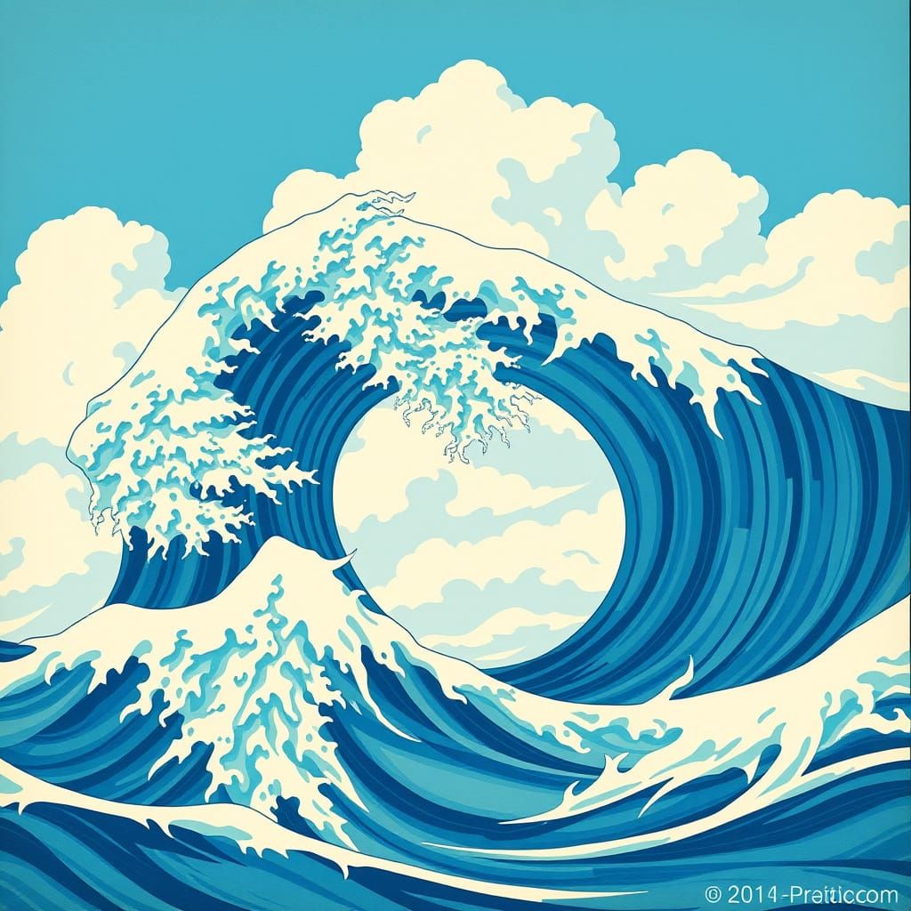 Whimsical Gingham Wave in a Dreamlike Ocean Scene