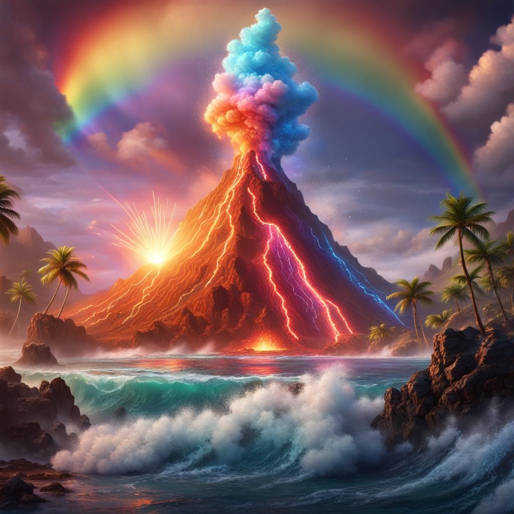 Volcano Kittens Erupting in Rainbow Glitter Display