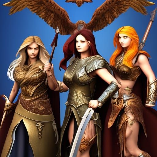 Winged Valkyrie Warriors in High Fantasy Style