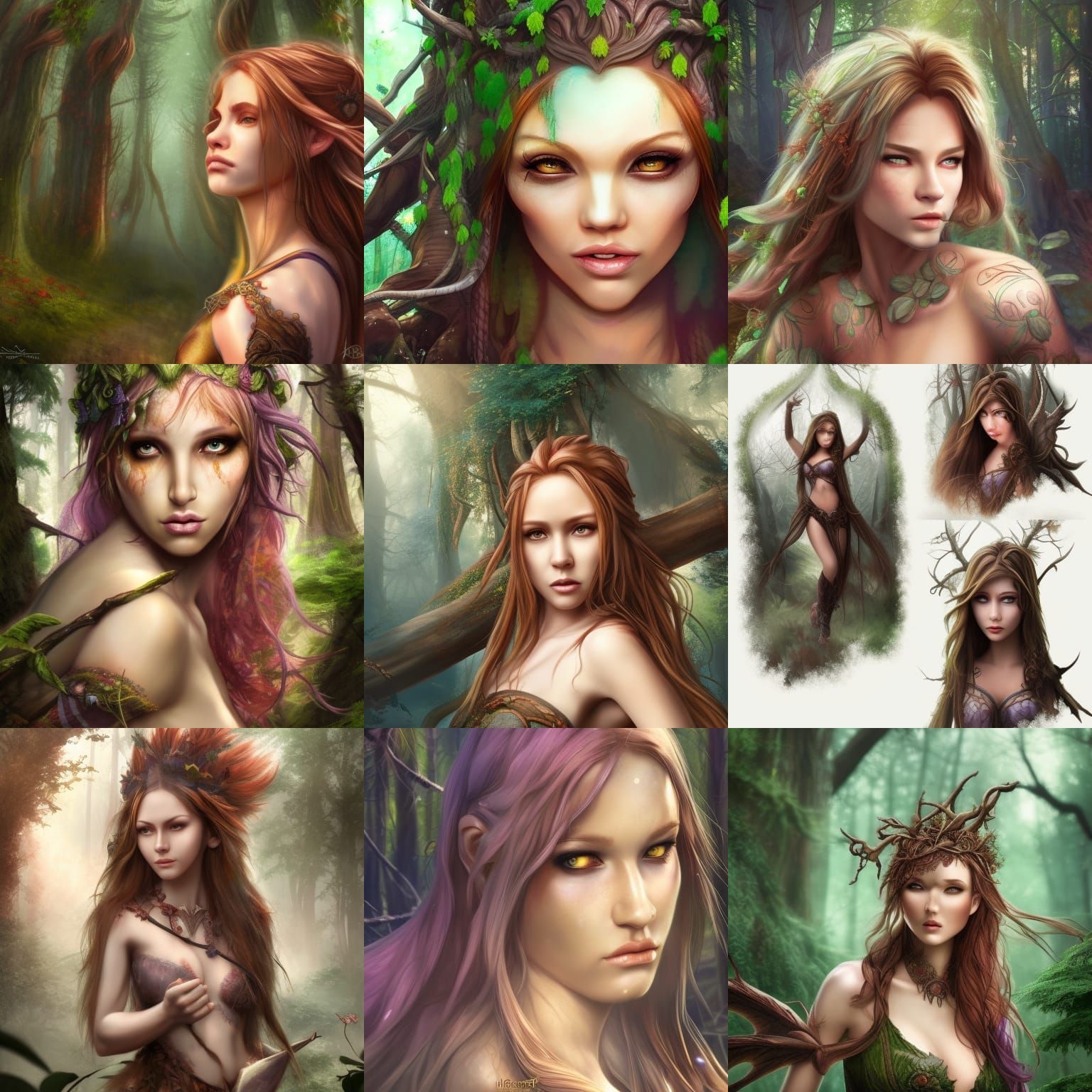 Detailed Female Giants and Fae in Forest Setting
