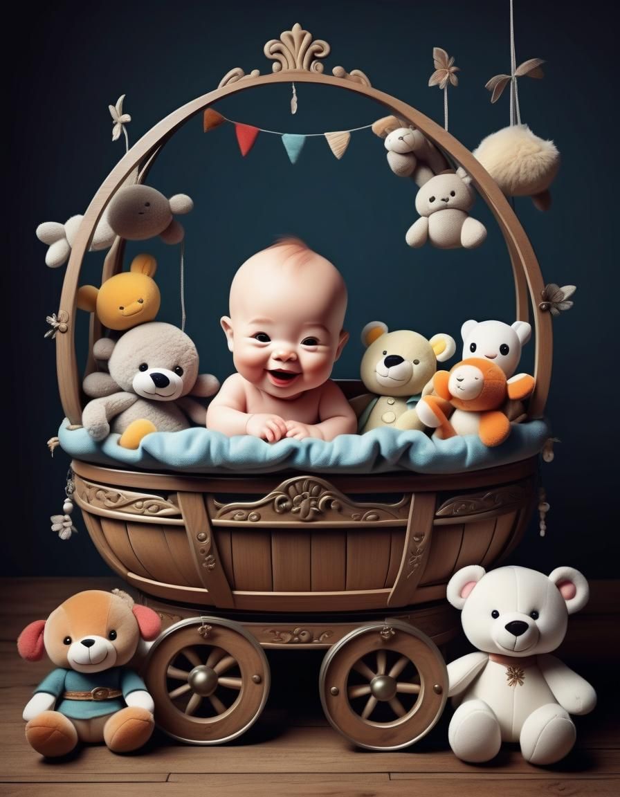 Adorable Baby Surrounded by Plush Toys