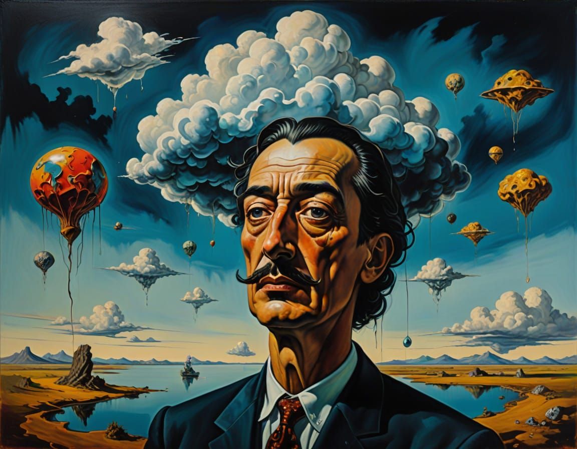 Surrealist Portrait of Melancholy in Vibrant Oil