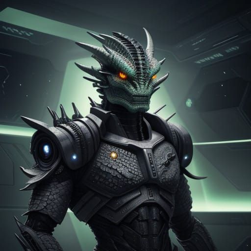 Cybernetic Dragon with Borg Implants Ignites in Fiery Matrix