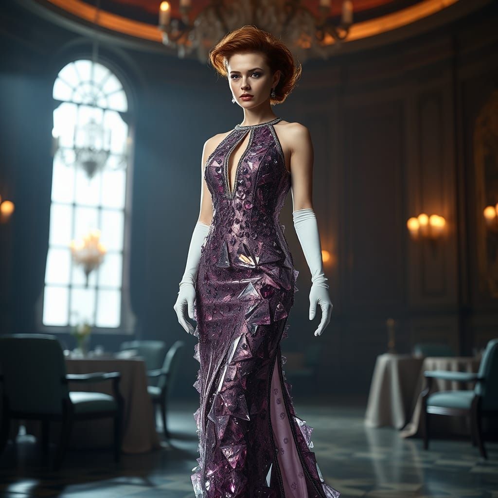 Crystal Gown in Grand Ballroom: Hyperrealistic Fashion Edito...