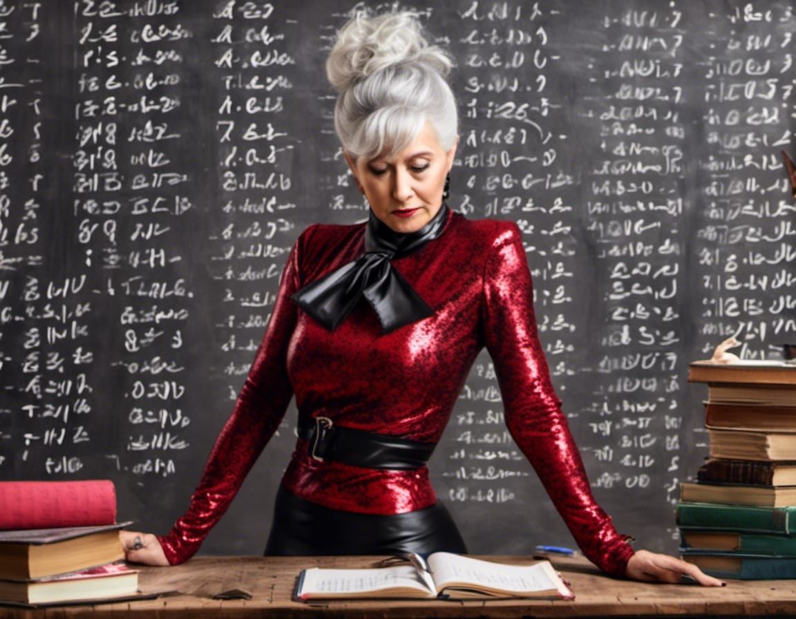 Beautiful Woman in Latex Fashion with Equations