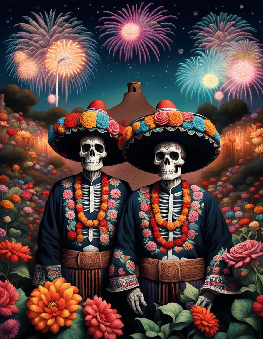 Day of the Dead Couple in Magical Realism Style