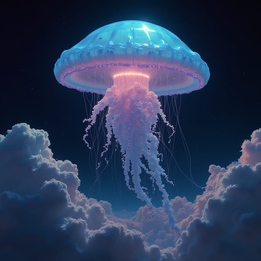 Bioluminescent Jellyfish Drifting Through Gas Giant Atmosphe...