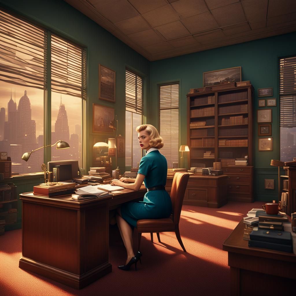 1950s Blonde Secretary: Detailed Matte Painting